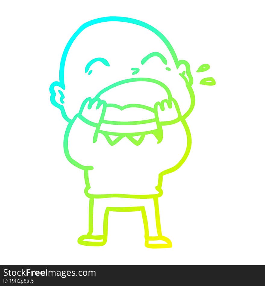 cold gradient line drawing cartoon shouting bald man