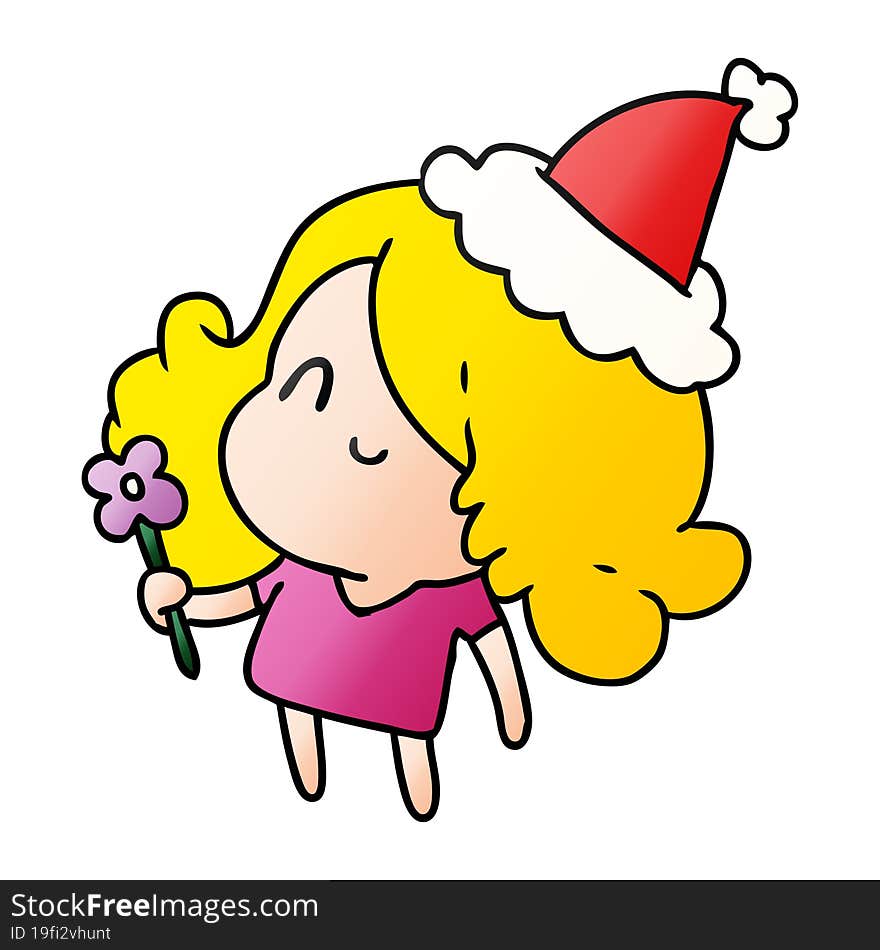 hand drawn christmas gradient cartoon of kawaii girl