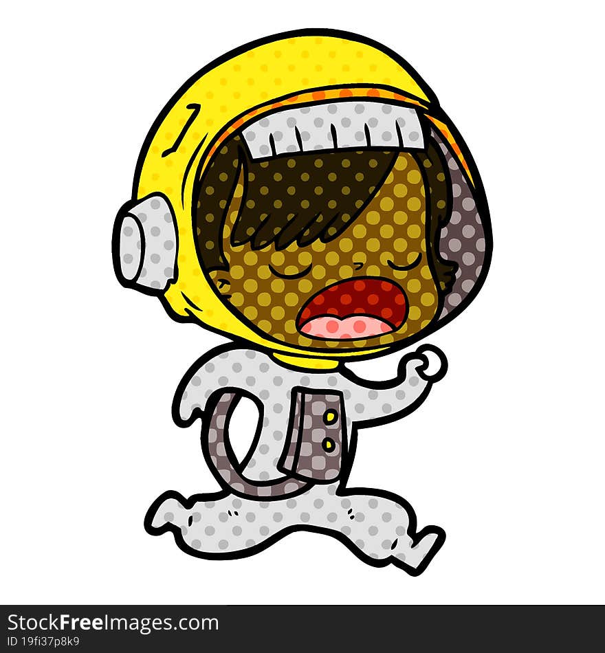 cartoon astronaut woman running. cartoon astronaut woman running