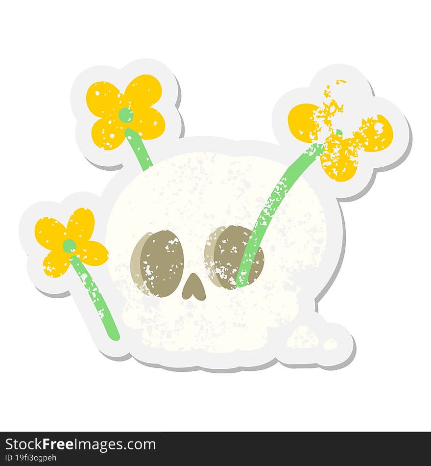 skull with flowers grunge sticker