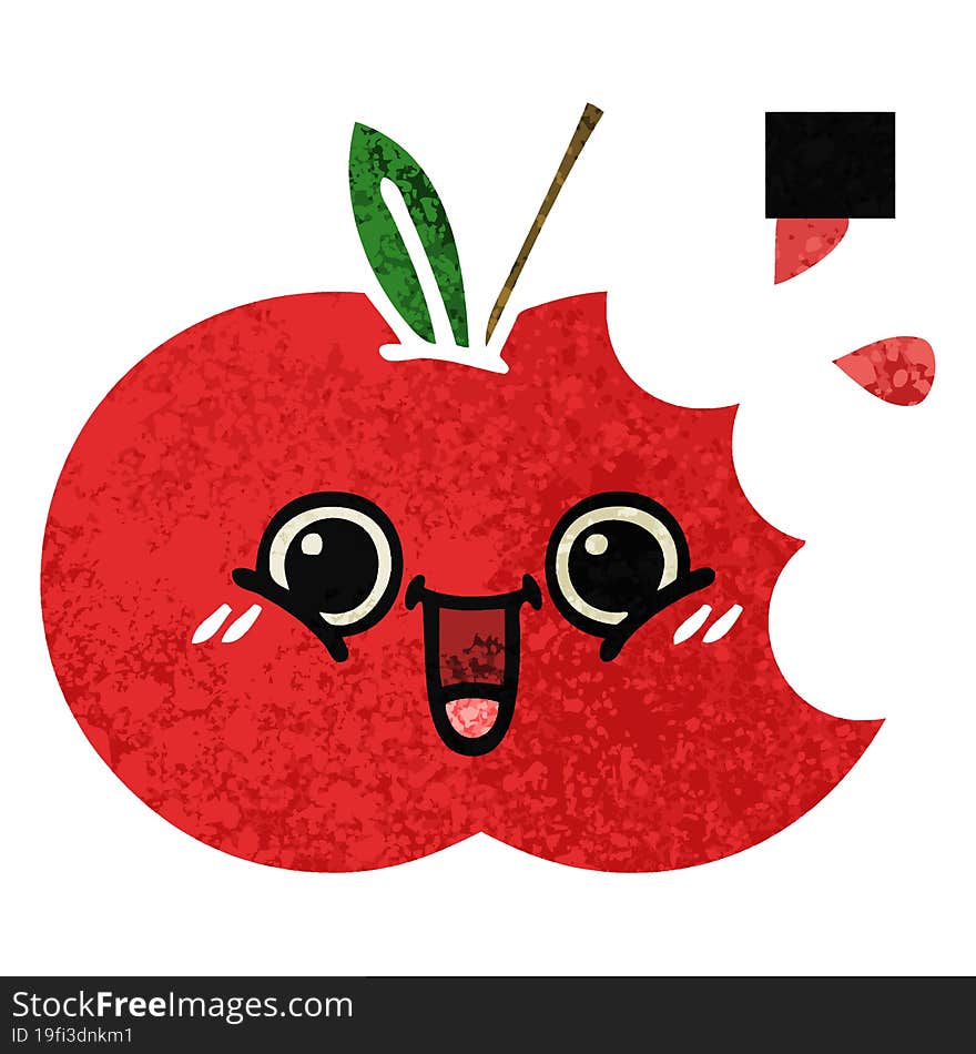 retro illustration style cartoon red apple