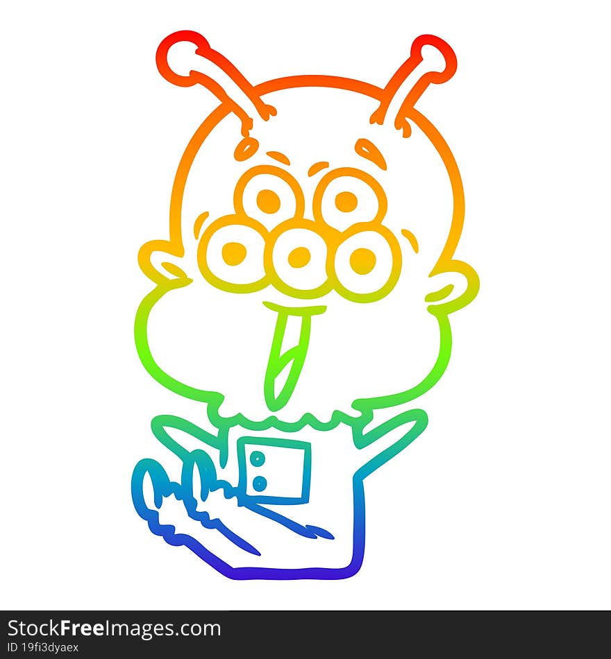 rainbow gradient line drawing happy cartoon alien