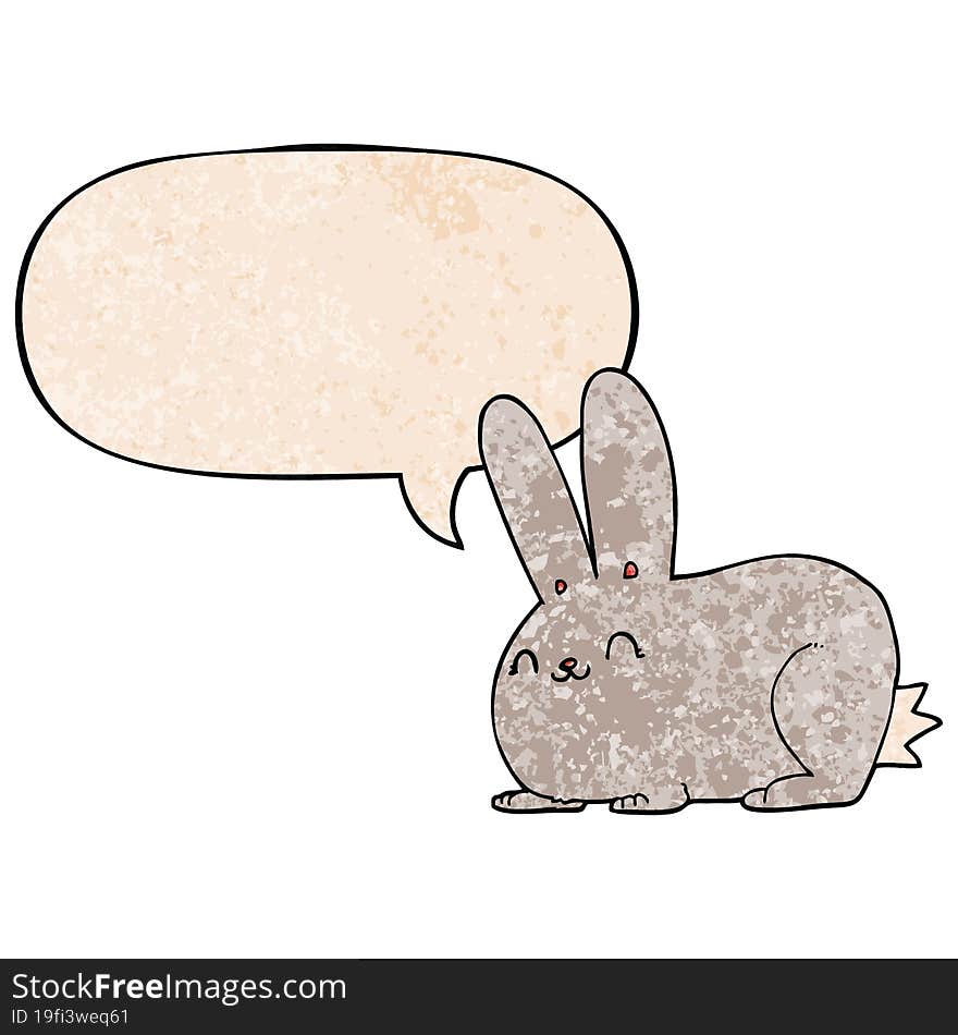 cartoon rabbit with speech bubble in retro texture style