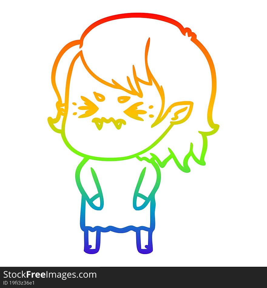 rainbow gradient line drawing annoyed cartoon vampire girl