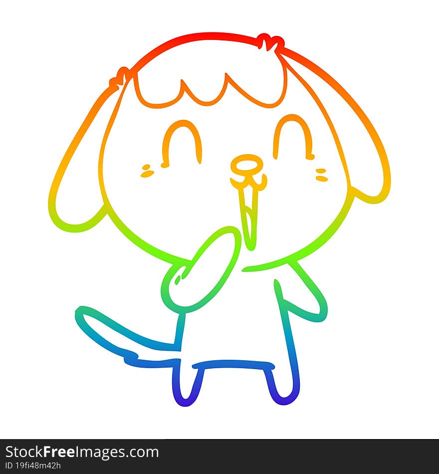 rainbow gradient line drawing of a cute cartoon dog