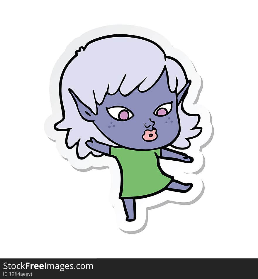 Sticker Of A Pretty Cartoon Elf Girl