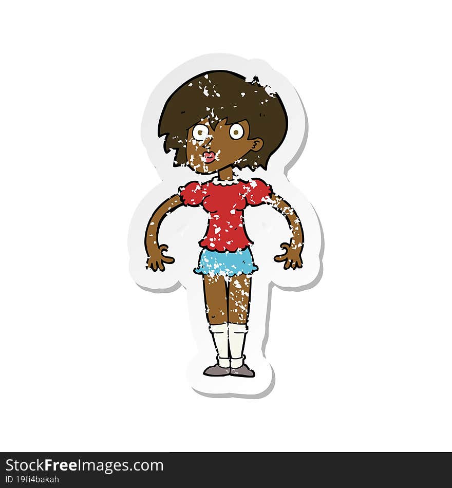 retro distressed sticker of a cartoon surprised woman