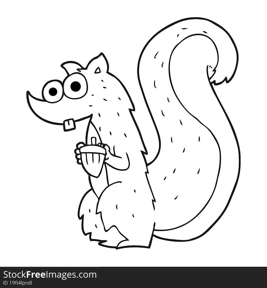 Black And White Cartoon Squirrel With Nut