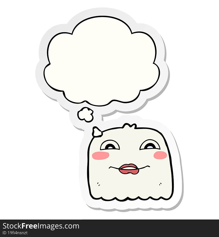 cartoon ghost with thought bubble as a printed sticker