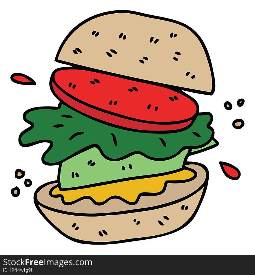 quirky hand drawn cartoon veggie burger