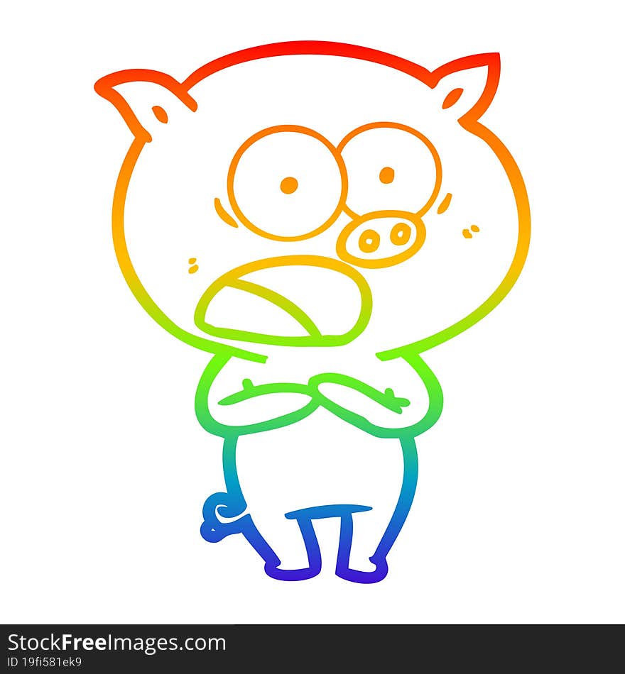 Rainbow Gradient Line Drawing Cartoon Pig Shouting