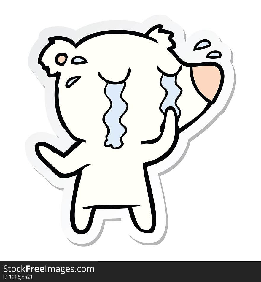 sticker of a cartoon crying polar bear