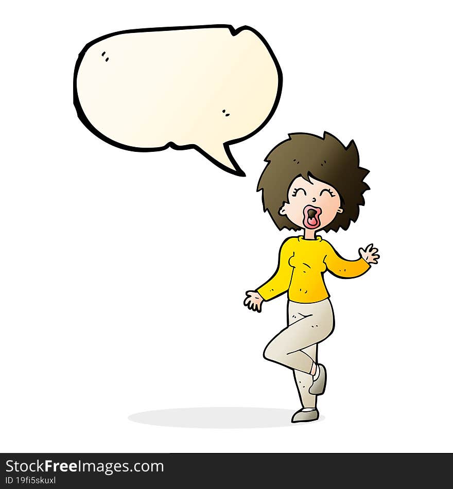 cartoon woman dancing with speech bubble