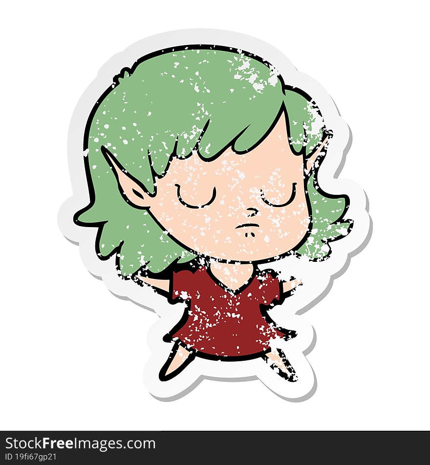 distressed sticker of a cartoon elf girl