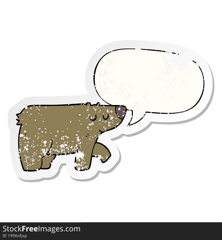 cartoon bear and speech bubble distressed sticker