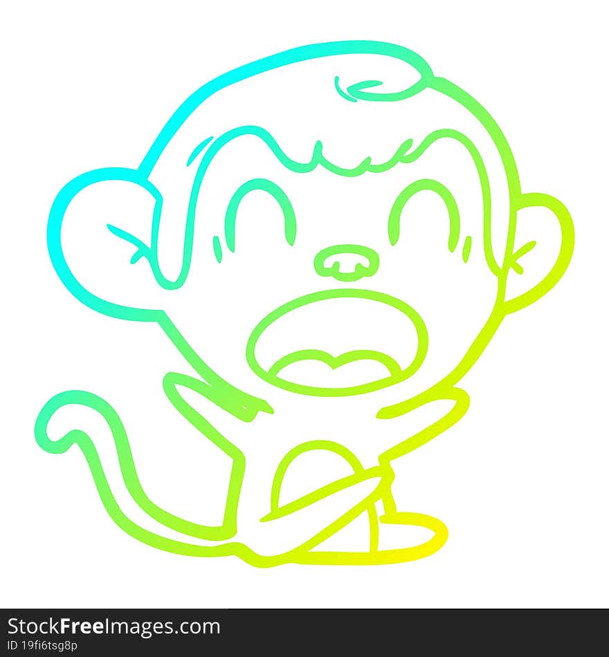 cold gradient line drawing shouting cartoon monkey