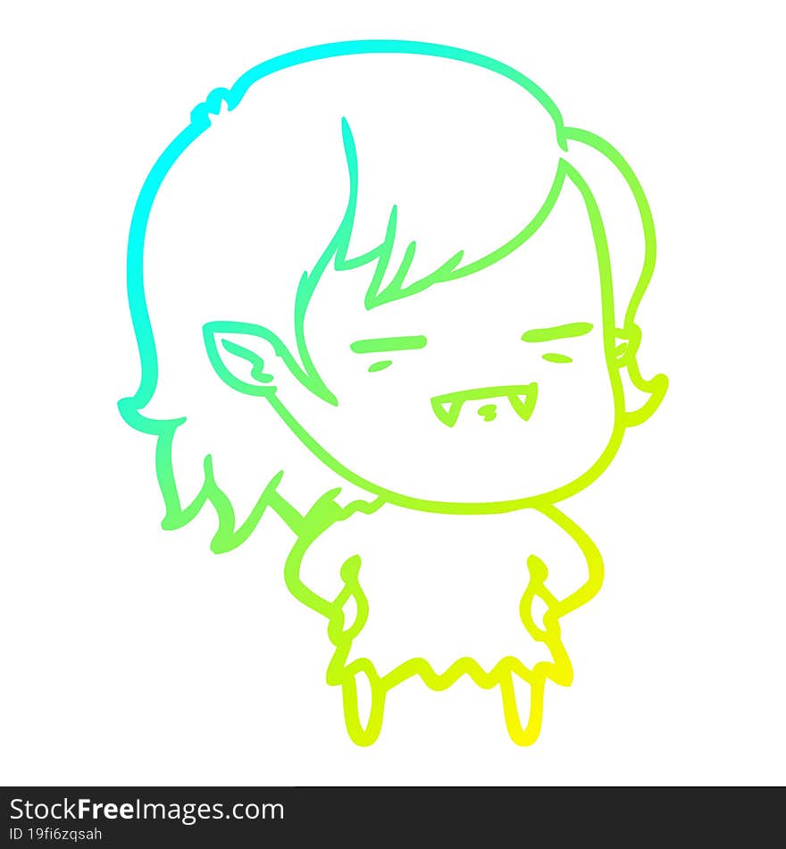 cold gradient line drawing cartoon undead vampire girl