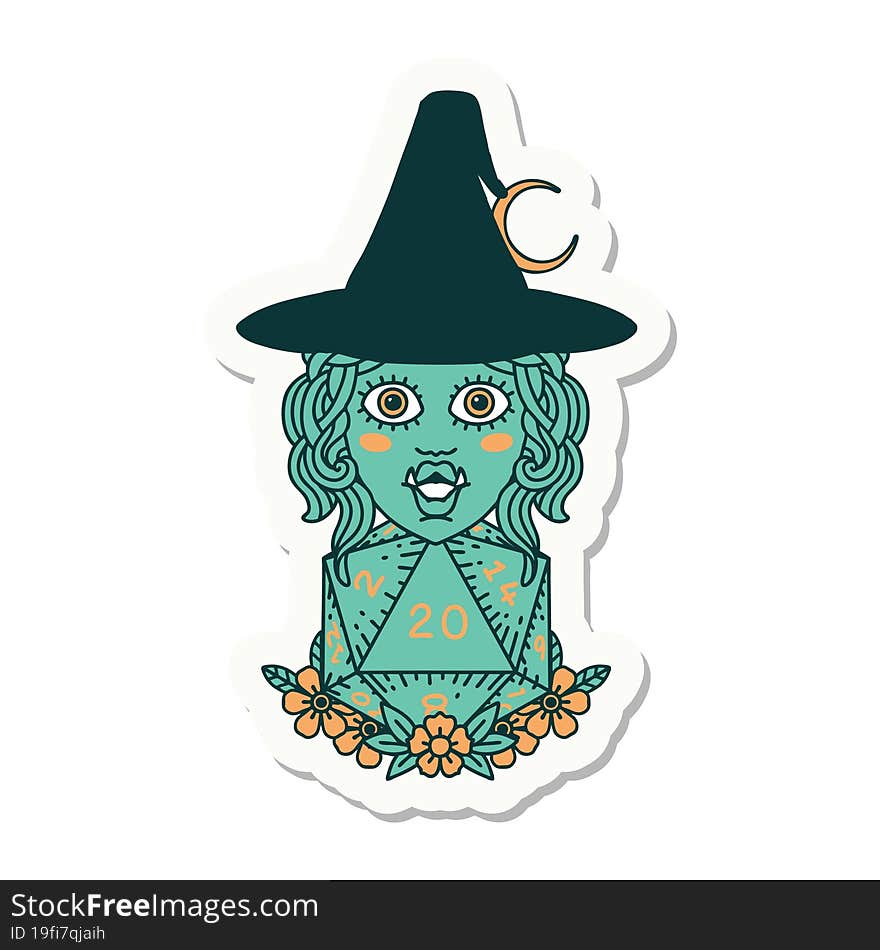 half orc witch with natural twenty dice roll sticker