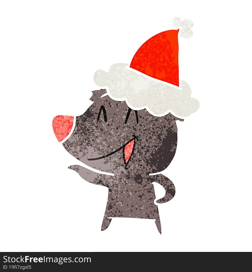 Laughing Bear Retro Cartoon Of A Wearing Santa Hat