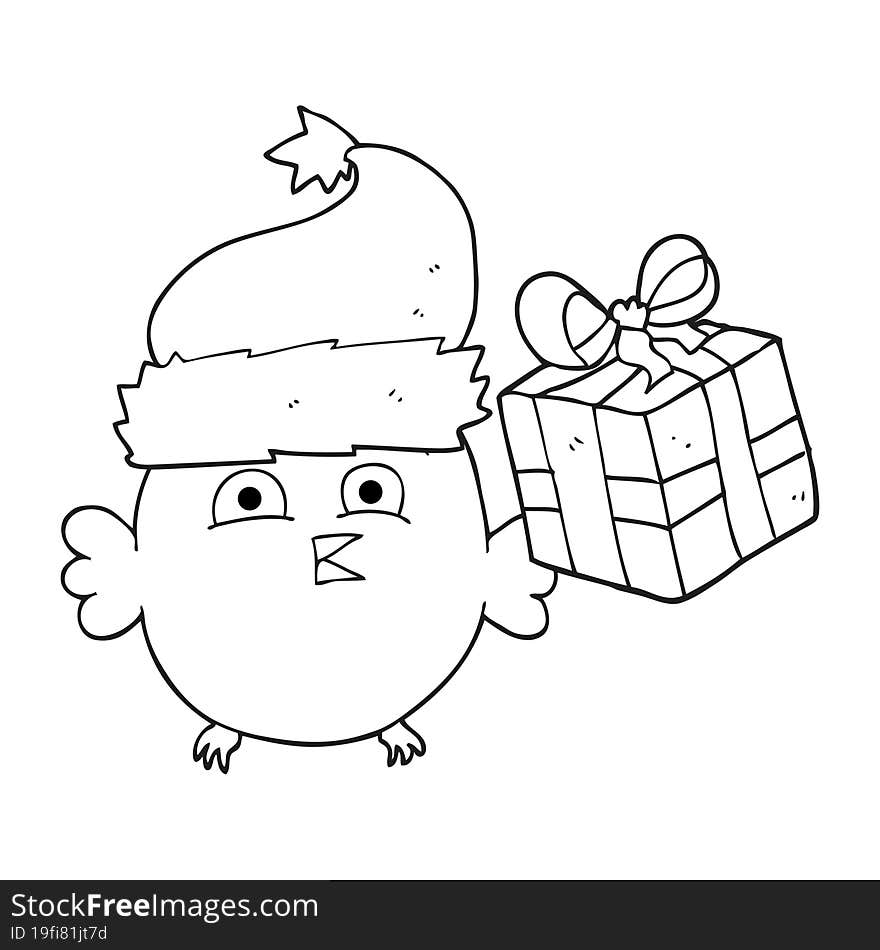 Black And White Cartoon  Christmas Owl