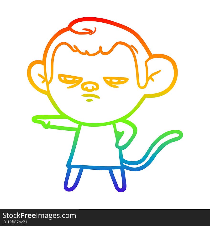 rainbow gradient line drawing of a cartoon monkey