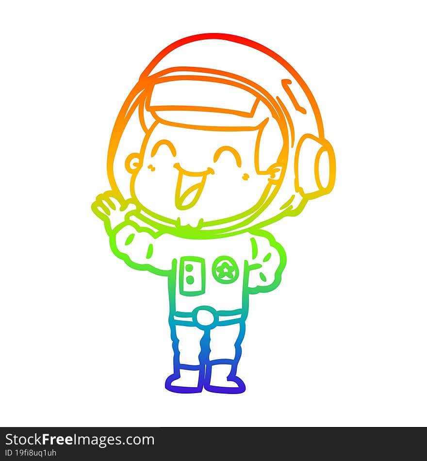 Rainbow Gradient Line Drawing Happy Cartoon Astronaut