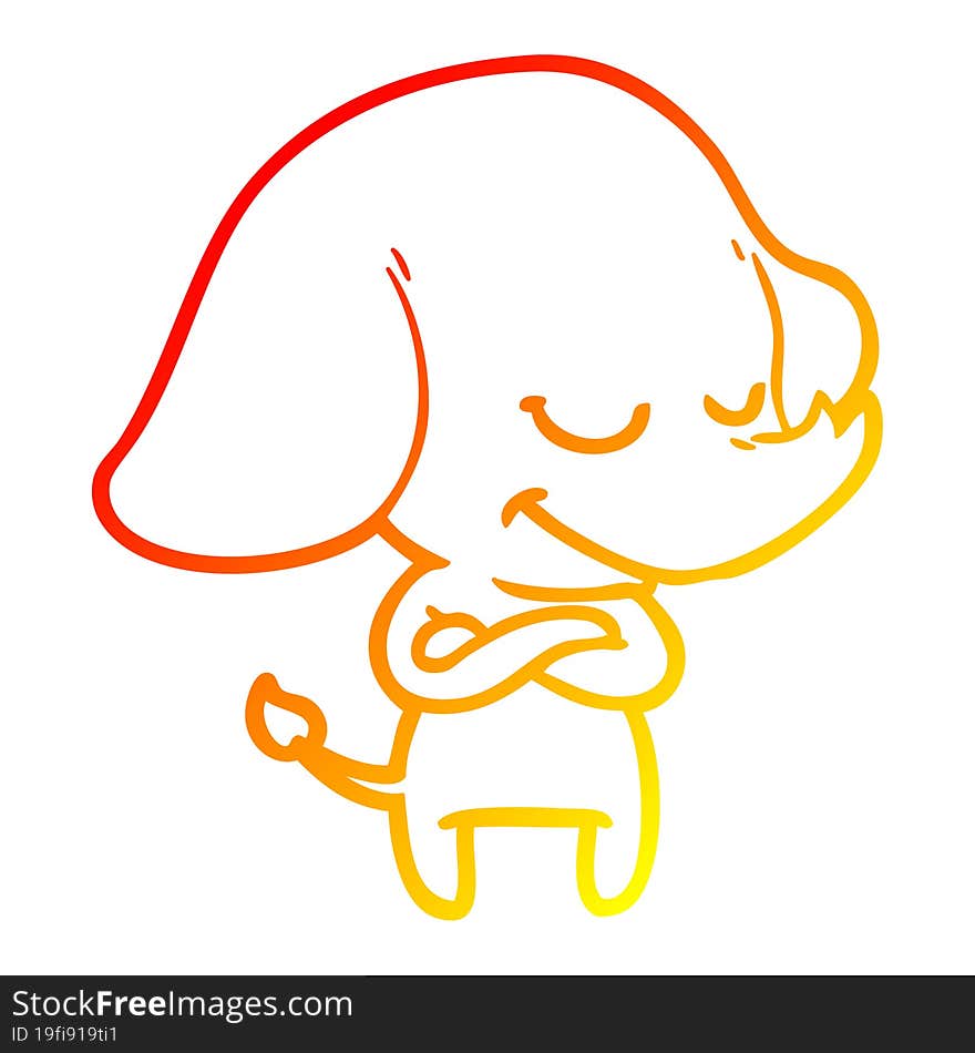 warm gradient line drawing cartoon smiling elephant