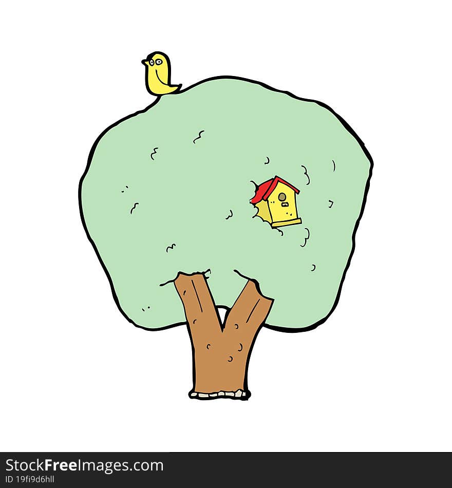 cartoon tree with birdhouse