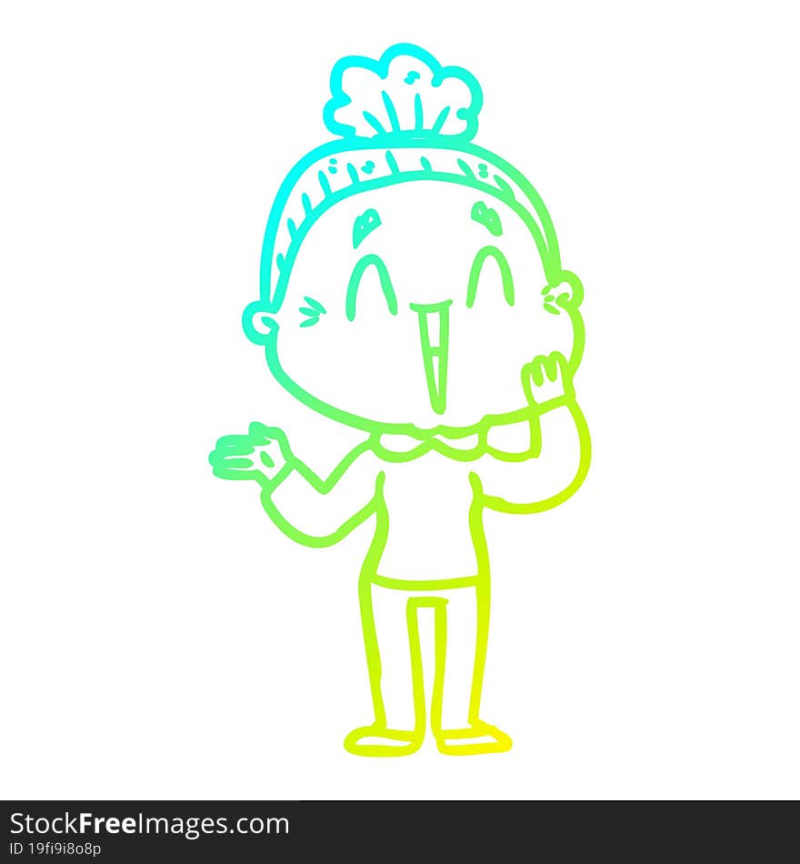 Cold Gradient Line Drawing Cartoon Happy Old Lady