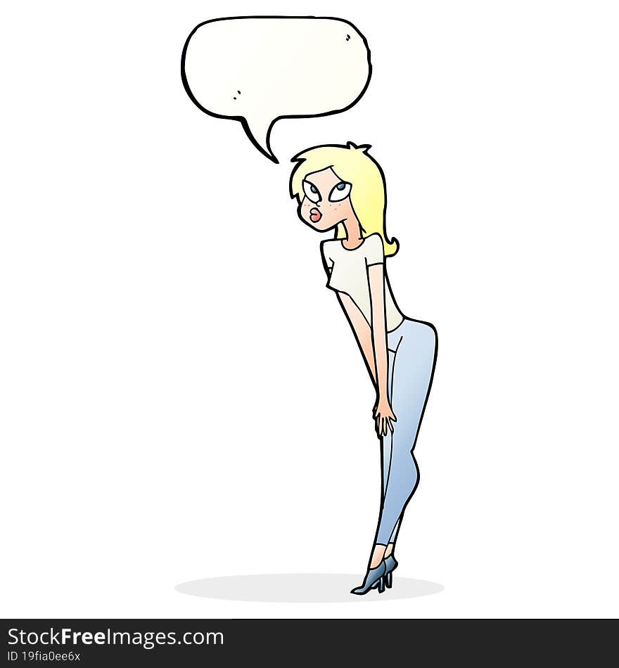 Cartoon Attractive Girl With Speech Bubble