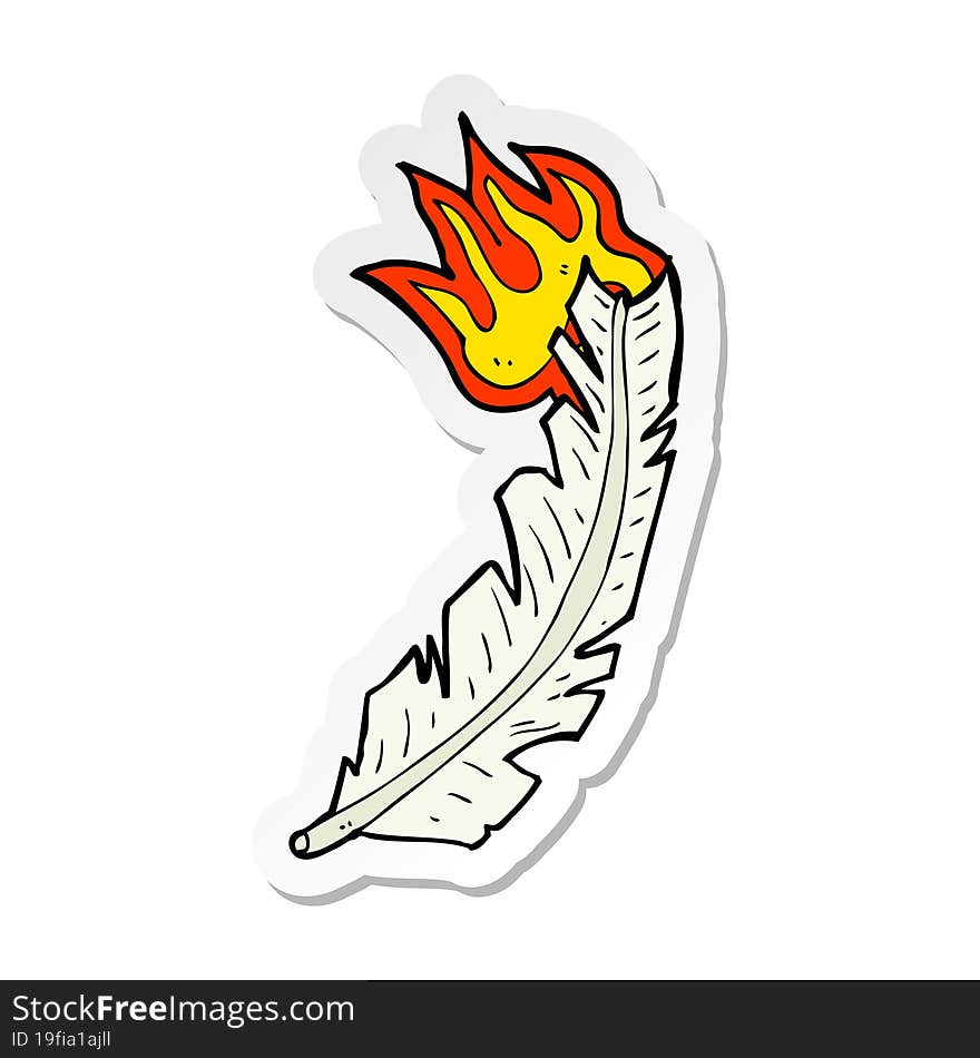 Sticker Of A Cartoon Burning Feather