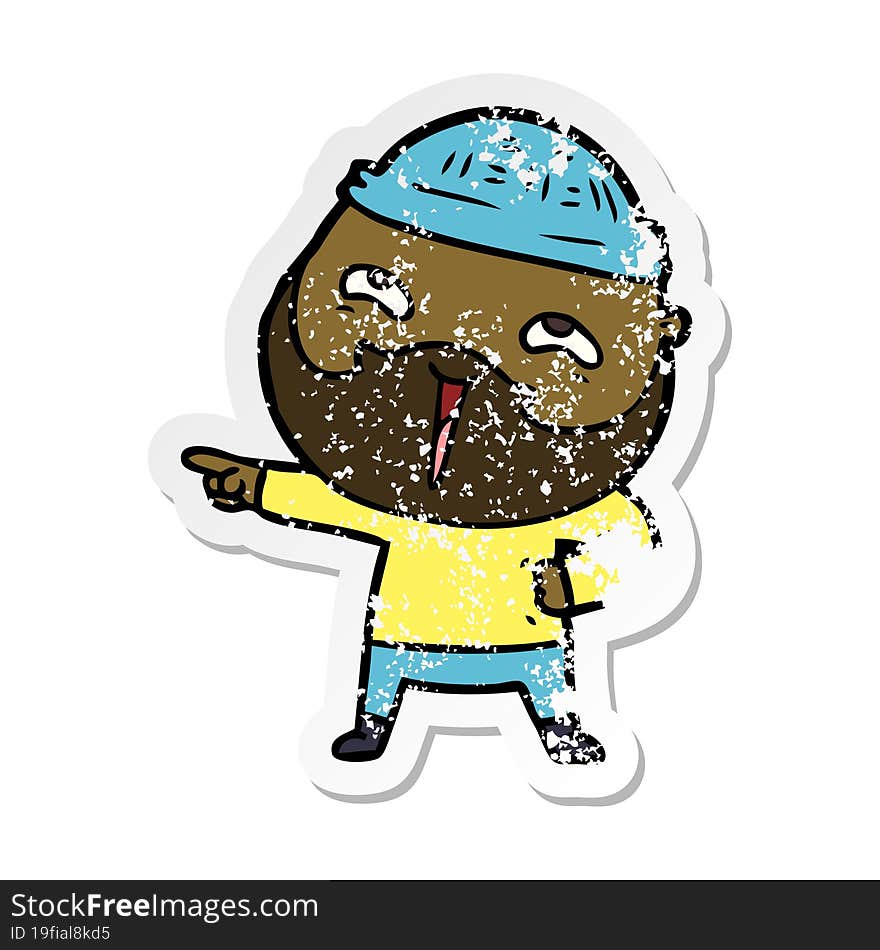 Distressed Sticker Of A Cartoon Happy Bearded Man