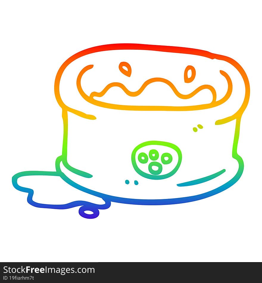 rainbow gradient line drawing of a cartoon pet bowl