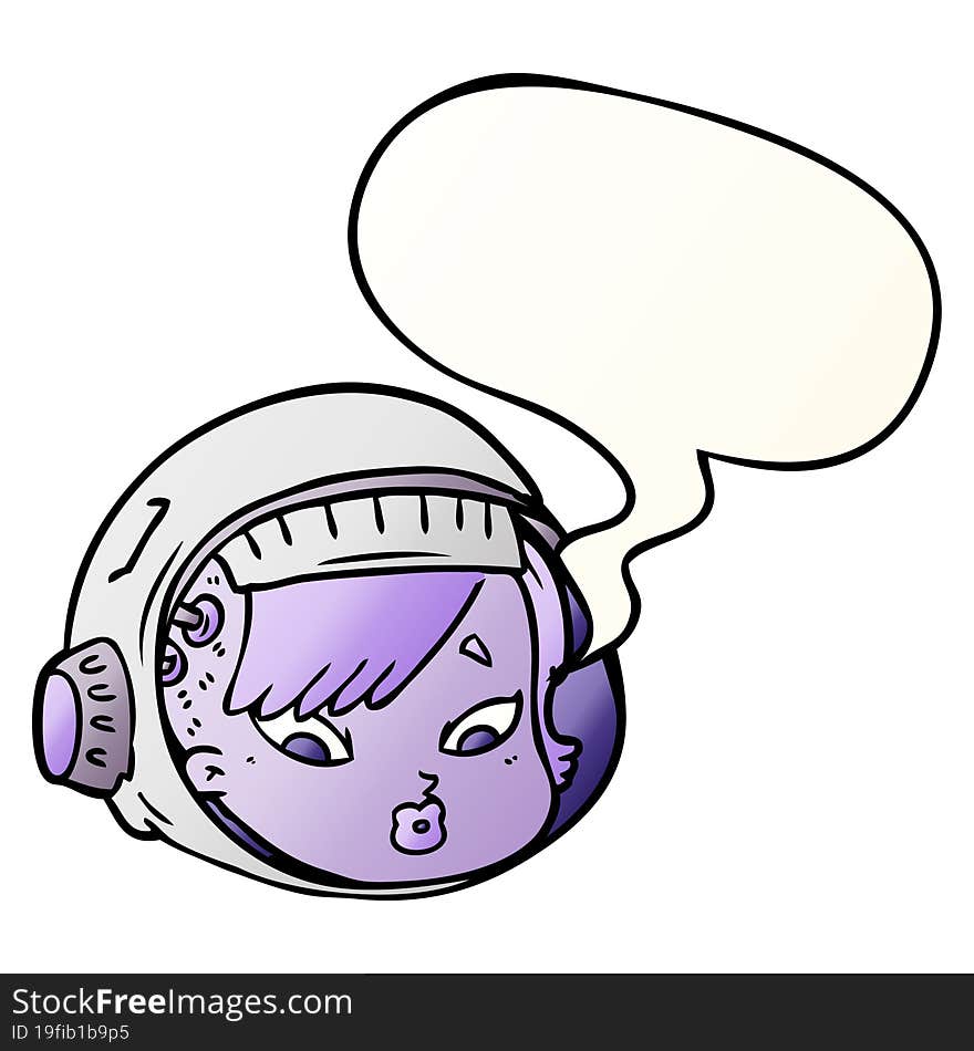 cartoon astronaut face and speech bubble in smooth gradient style