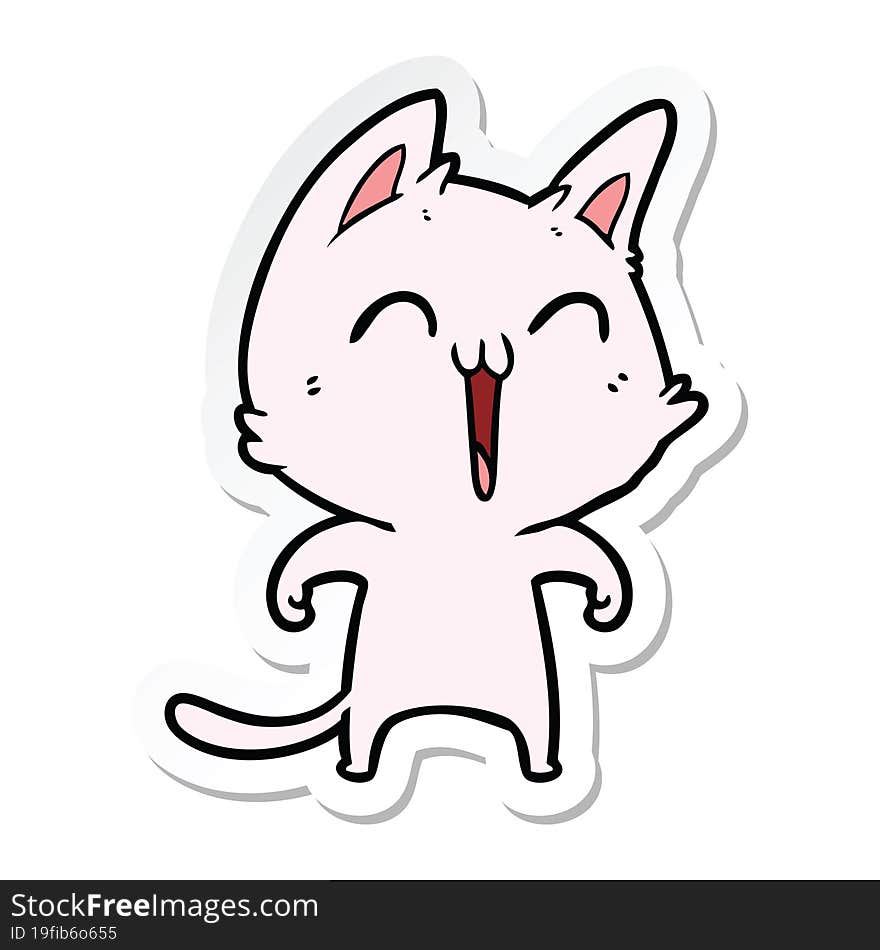 sticker of a happy cartoon cat meowing