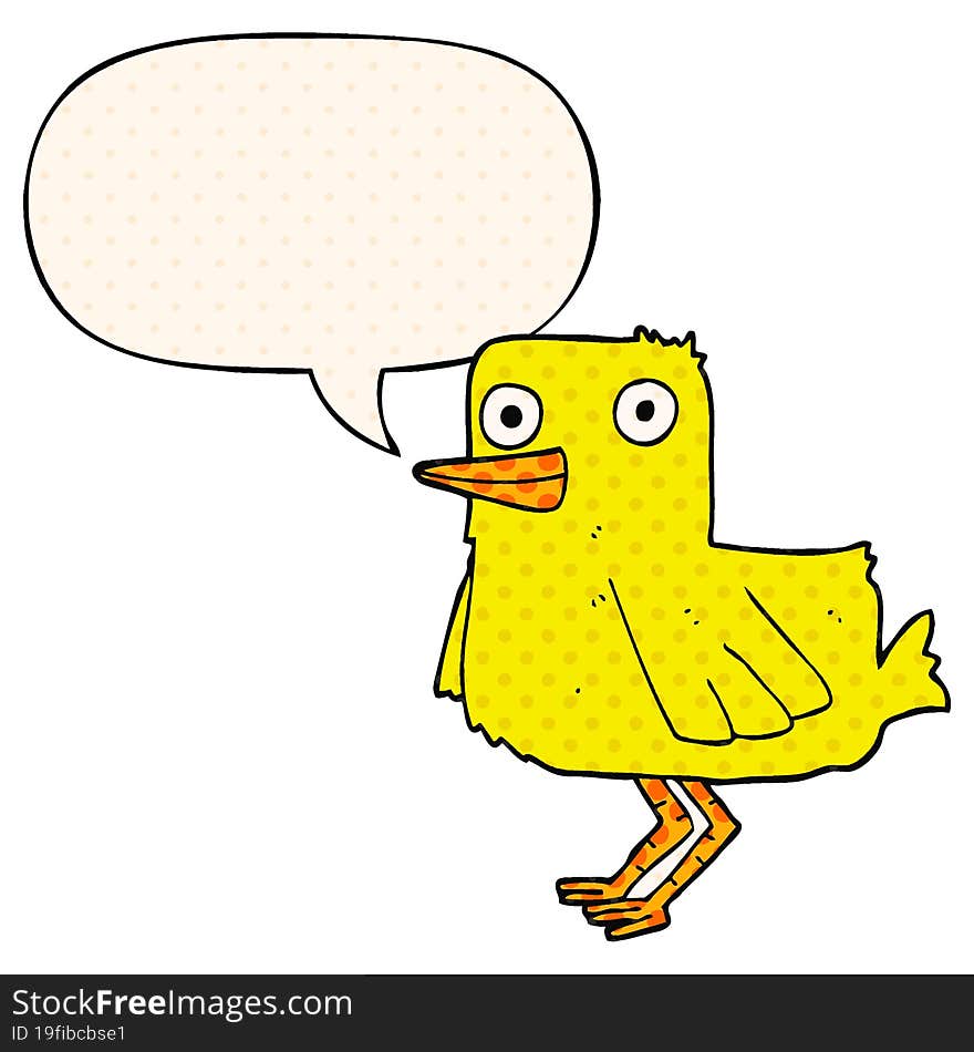 cartoon duck and speech bubble in comic book style