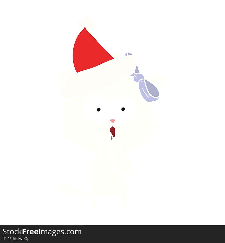 Flat Color Illustration Of A Cat Wearing Santa Hat