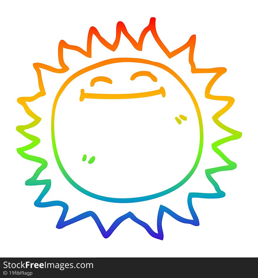 Rainbow Gradient Line Drawing Cartoon Shining Sun