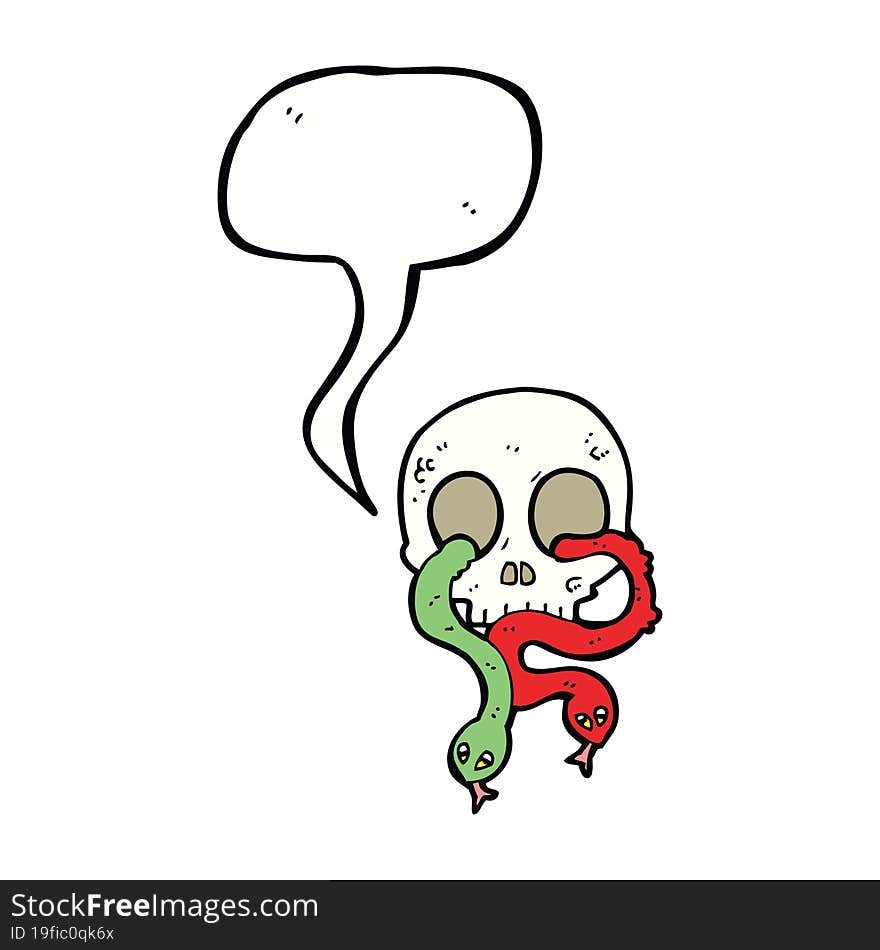 Cartoon Skull With Snakes With Speech Bubble