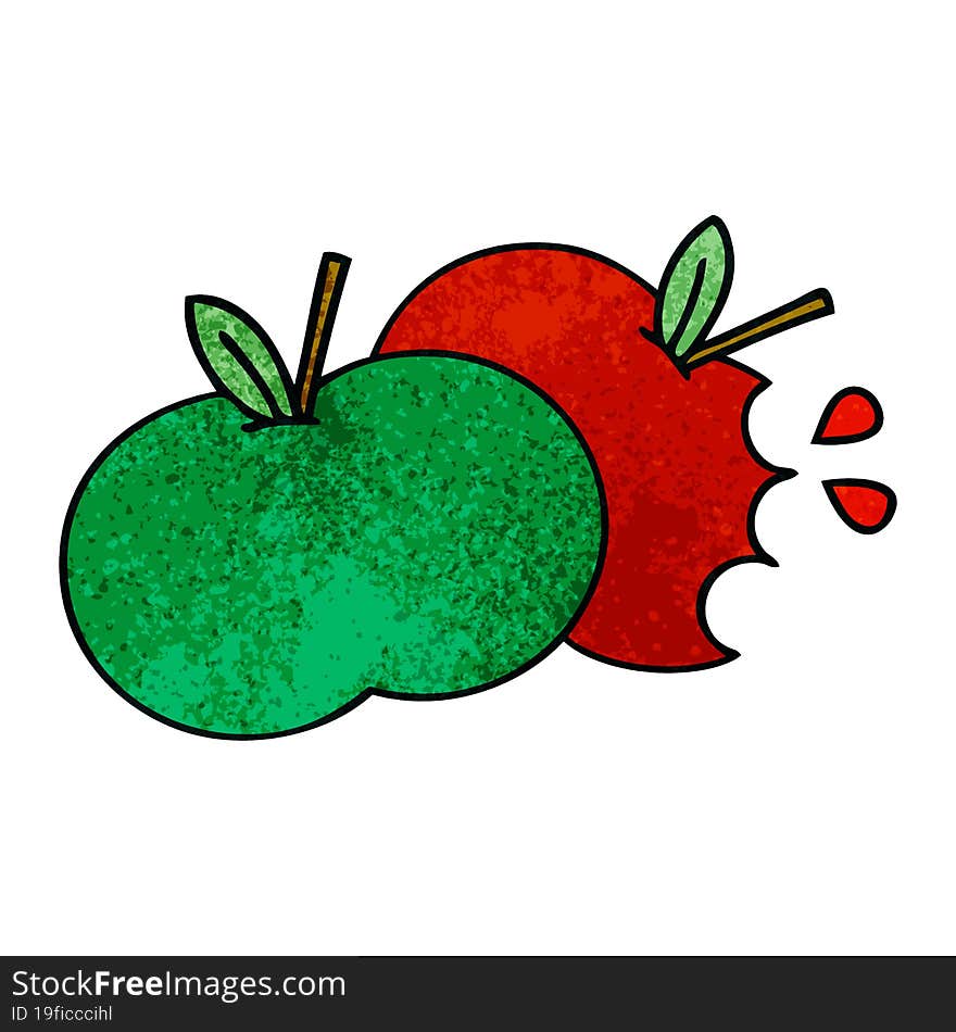 retro grunge texture cartoon juicy apple