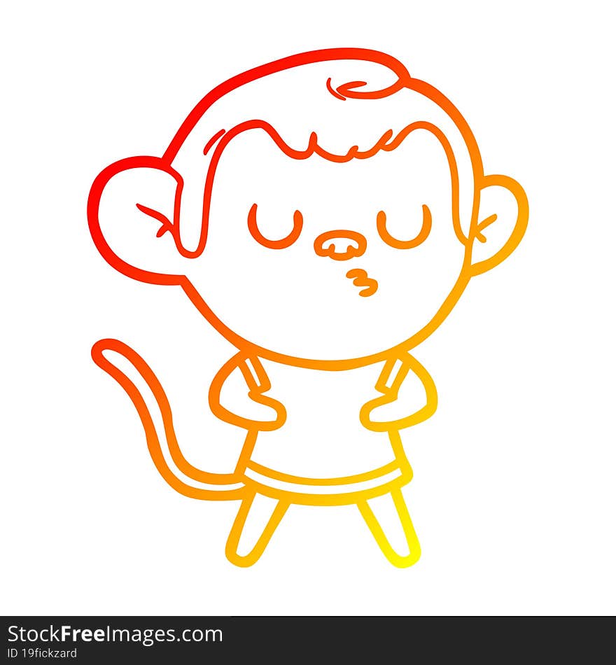 warm gradient line drawing cartoon calm monkey