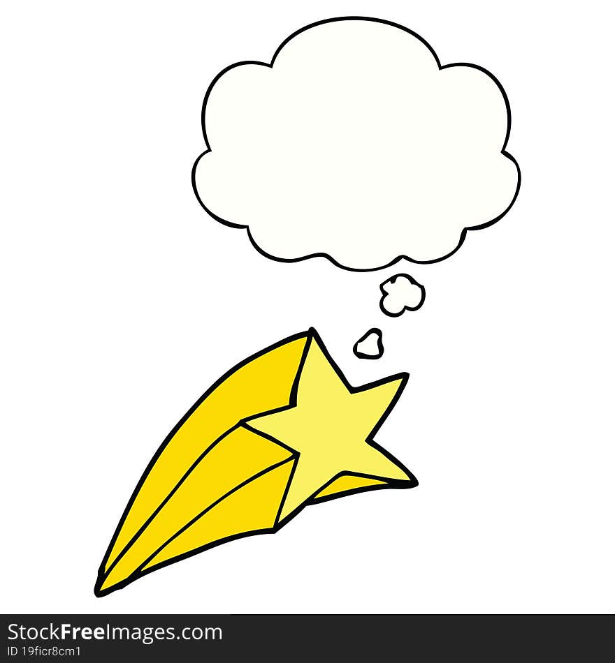 cartoon shooting star with thought bubble. cartoon shooting star with thought bubble