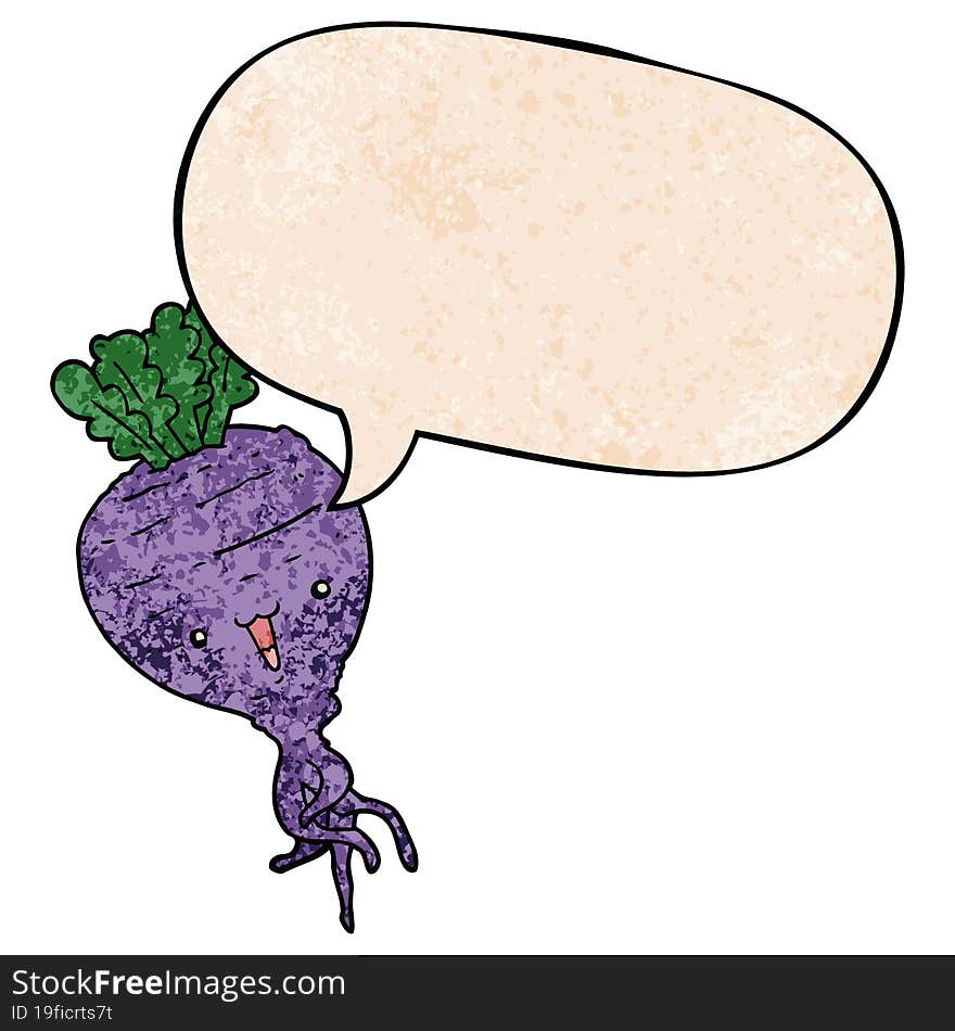 Cartoon Turnip And Speech Bubble In Retro Texture Style