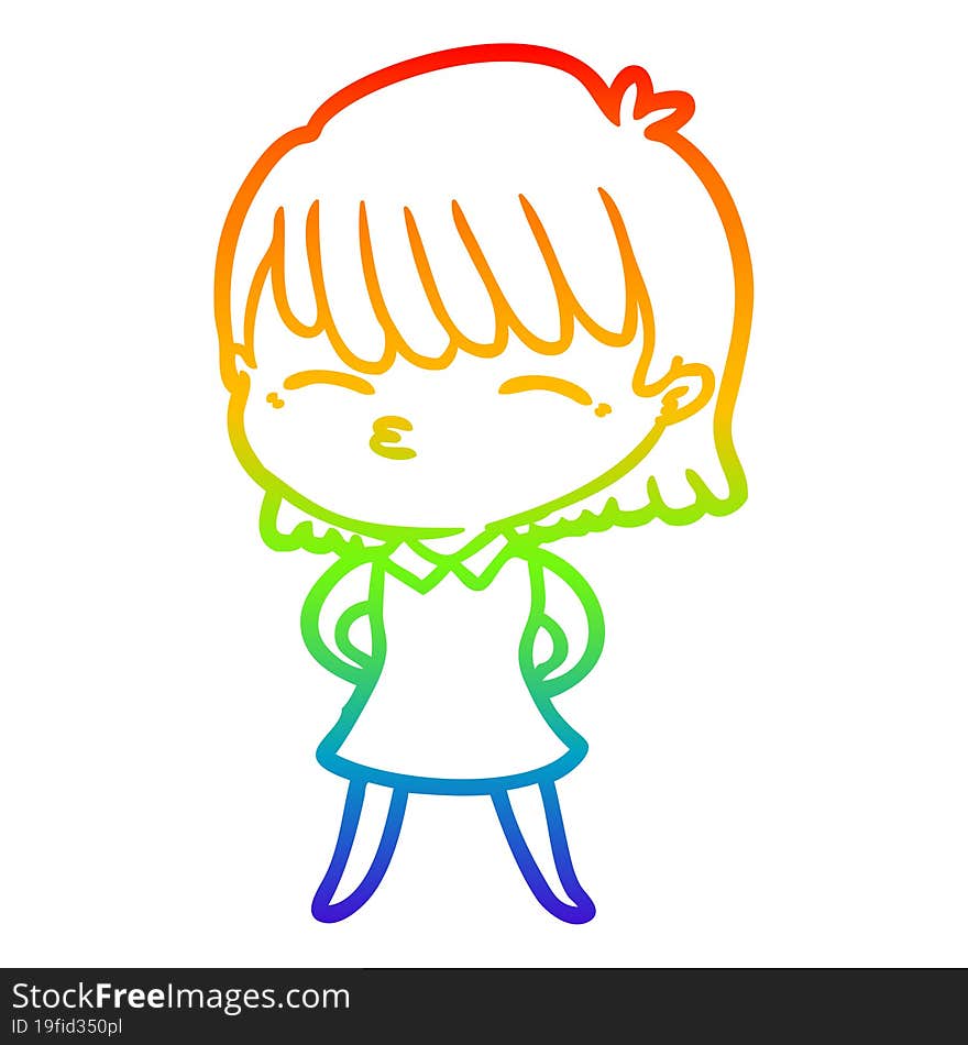 rainbow gradient line drawing of a cartoon woman