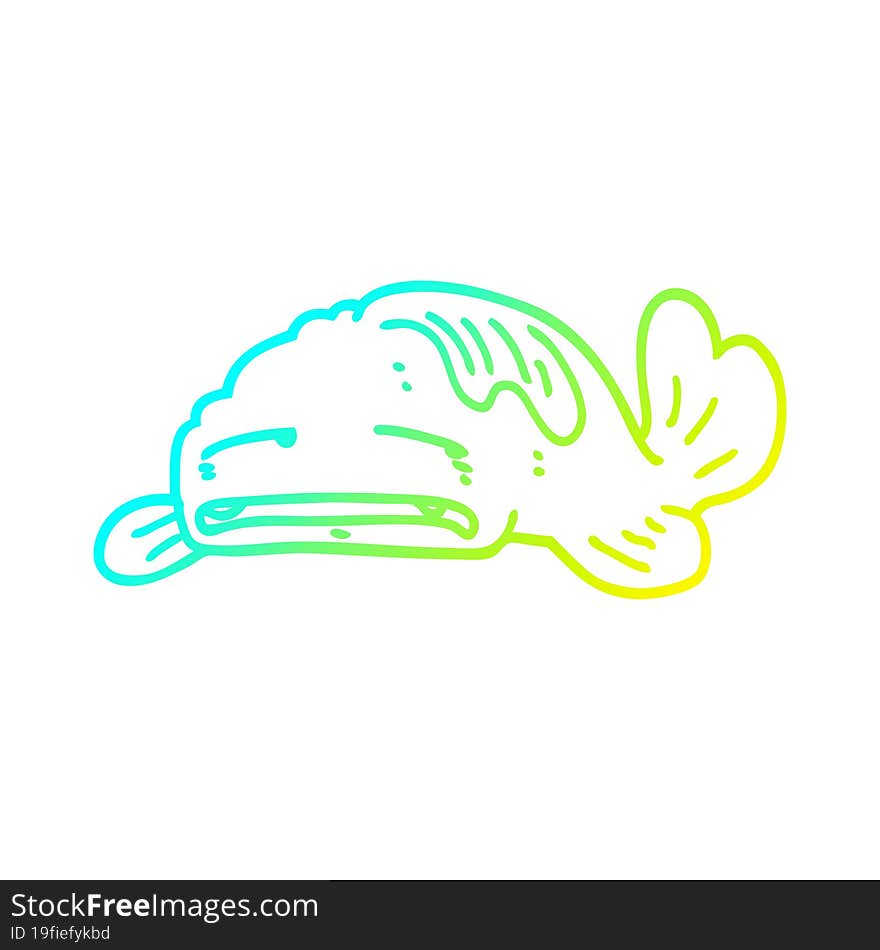 cold gradient line drawing of a cartoon sad old fish