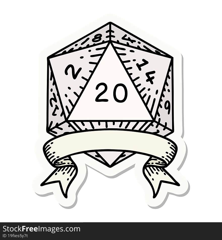 natural 20 critical hit D20 dice roll sticker