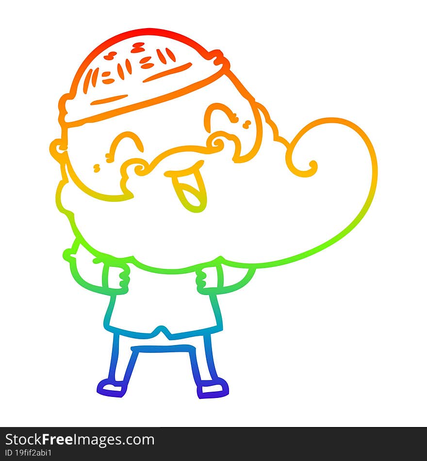 rainbow gradient line drawing happy man with beard and winter hat