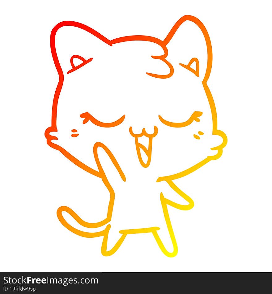 warm gradient line drawing of a happy cartoon cat