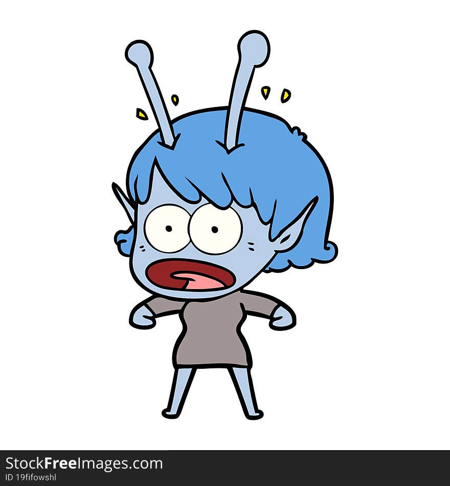 cartoon shocked alien girl. cartoon shocked alien girl