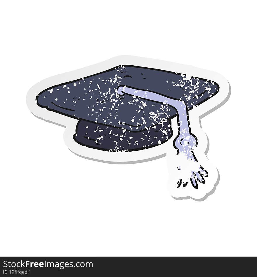 retro distressed sticker of a cartoon graduation cap